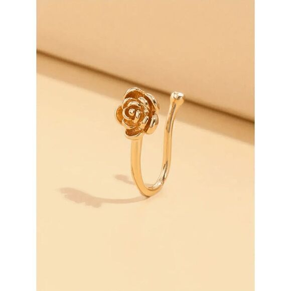 Gold Rose Nose Ring Cuff - Picture 2 of 5